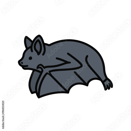 Dark gray cartoon bat hanging upside down from a surface