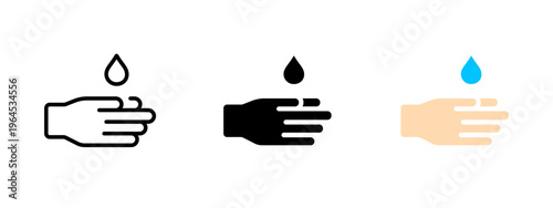 Hands wash icon. Clean water and hygiene symbol. Soap, health and sanitation sign. Germ prevention concept representing hand washing, protection and care.