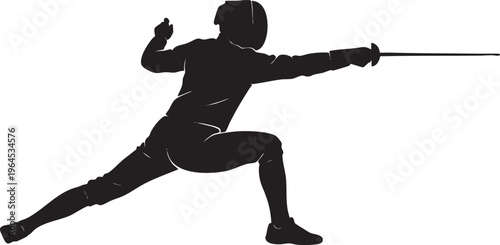 Dynamic silhouette of an athlete in a fencing lunge attack, embodying competitive spirit, agility, and precision