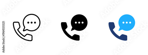 Phone call icon with chat bubble. Communication and conversation symbol. Message, text and talk sign. Contact and dialogue concept representing talking phone and messaging.