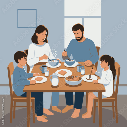 Family enjoying a healthy breakfast meal together at the table.