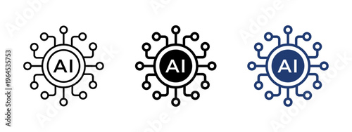AI icon. Symbol of artificial intelligence, neural networks and digital technology. Machine learning, smart systems and automation concept. Futuristic icon representing AI and algorithms.