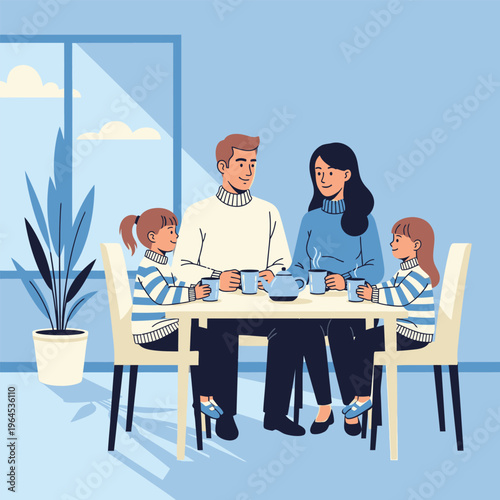 Family enjoying a meal together at a table.