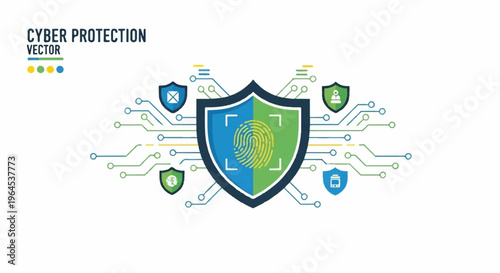 Cyber protection shield with circuit board background and network security icons symbolizing data safety and digital defense