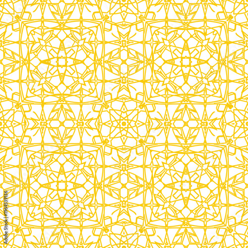 Abstract Yellow Geometric Pattern on White Background, Intricate Lattice Design