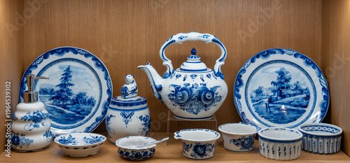Tea set on a shelf