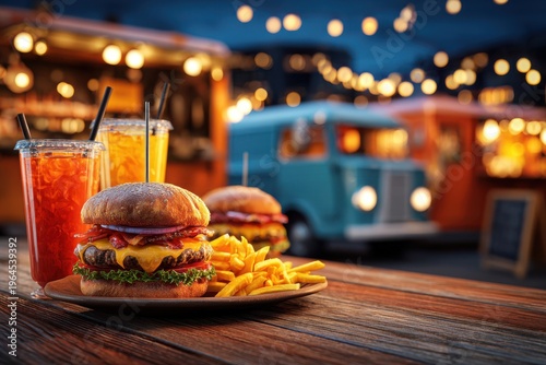 Vibrant Night Food Truck Feast