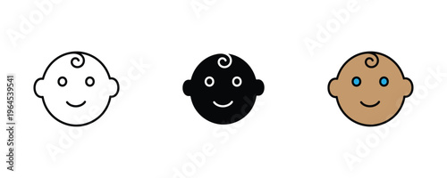 Cute baby face for newborn care, childhood growth and pediatric health icon set. Vector Illustration.