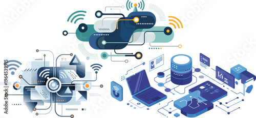 Smart home devices and technology with wireless connectivity and internet of things concept