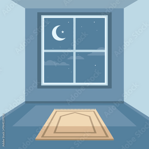 Islamic prayer rug placed on floor for worship.