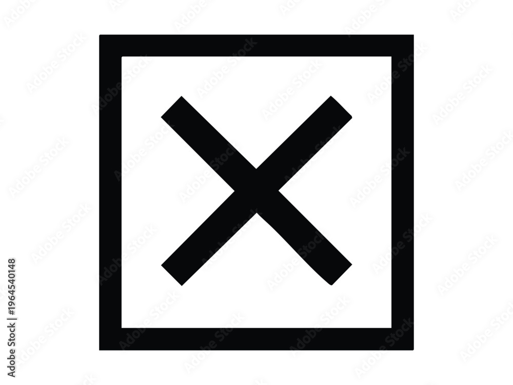 Fototapeta premium Simple geometric symbol representing a cross or an incorrect mark inside a square outline