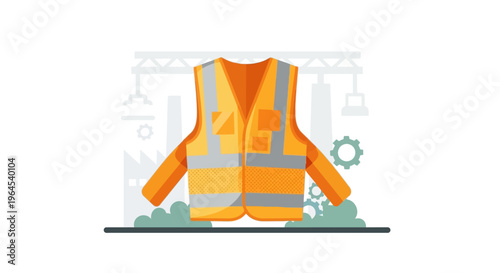 High-Visibility Safety Vest Flat Design Illustration for Industrial Workplace & Construction Safety