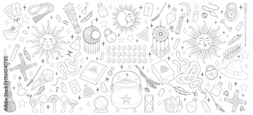 Magic items. Hand drawing illustration.	