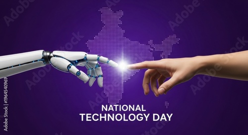 Robot and human hand touching on National Technology Day