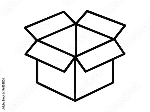 Simple outline illustration of an open cardboard box ready for packing or delivery