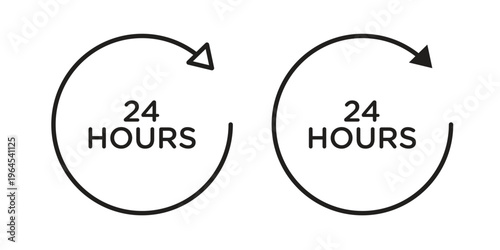 24 Hrs icons line and solid version, outline and filled vector design set