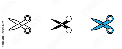 Sharp scissors for office stationery, tailor sewing craft and school hair cutting tool icon set. Barber equipment and diy manual work symbol. Vector Illustration.