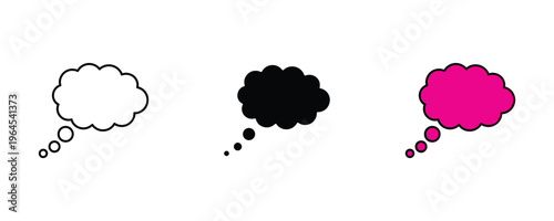 Cloud thought bubble for dream imagination, creative thinking and social media brainstorming icon set. Mind reflection and inspiration symbol. Vector Illustration.