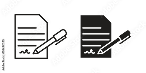 Agreement icons line and solid version, outline and filled vector design set