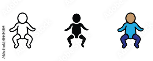 Cute baby body suit for newborn infant clothing, kids apparel and maternity shop icon set. Toddler romper and onesie symbol. Vector Illustration.