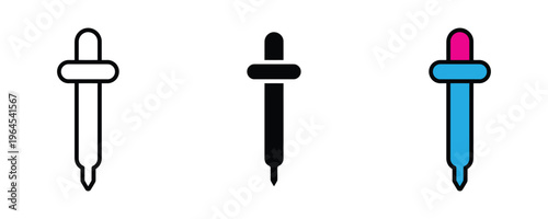 Medical eye dropper for liquid medicine, laboratory pipette and skincare serum bottle icon set. Chemistry and healthcare tool symbol. Vector Illustration.