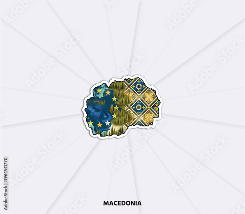 North Macedonia map sticker. Clean vector design perfect for travel, geography, branding, education and European themed projects.	
