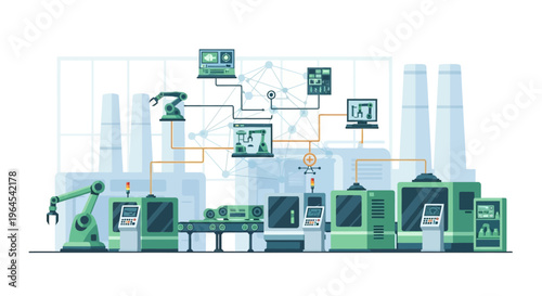 Industry 4.0 Smart Factory Automation with Robotic Arms, Connected Machines, and Production Systems: AI & IoT Manufacturing