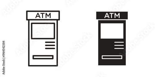 Atm icons line and solid version, outline and filled vector design set