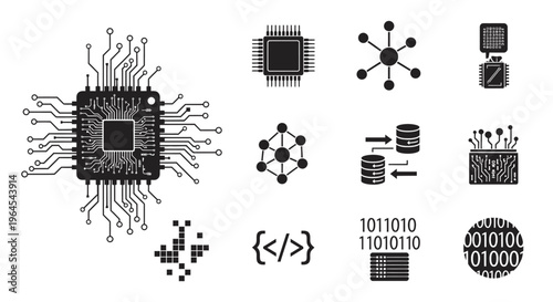 artificial intelligence technology silhouettes icon set