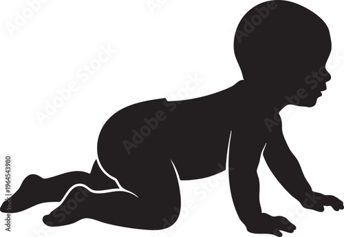 Adorable silhouette of a baby learning to crawl, depicting early childhood development and growth journey