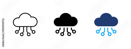 Cloud computing icon. Symbol of digital cloud, servers, data storage, and network systems. Technology, online services, and virtual platform concept representing cloud-based computing and information.
