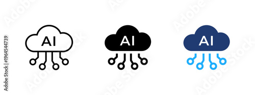 AI cloud computing icon. Cloud symbol with artificial intelligence elements. Digital storage, data processing, neural networks, and machine learning concept representing AI-powered cloud technology.