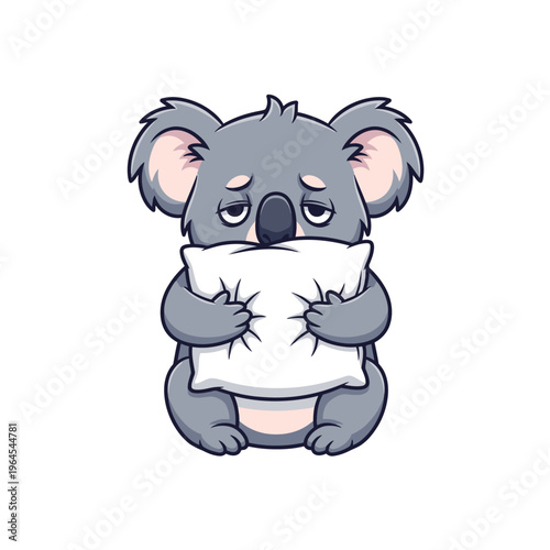 Sad Koala Holding Pillow Feeling Sleepy.