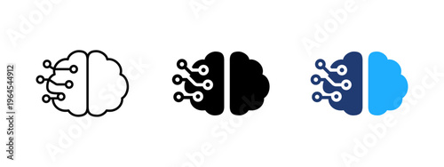 Digital brain icon. Abstract representation of a brain with neural networks and AI technology. Symbol of intelligence, machine learning, data processing, and futuristic cognitive systems.
