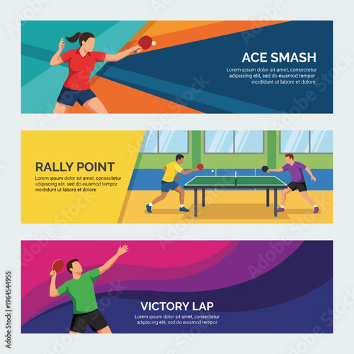 Photography This vibrant illustration captures the excitement of table tennis, showcasing players engaged in dynamic movements during thrilling matches filled with energy and skill