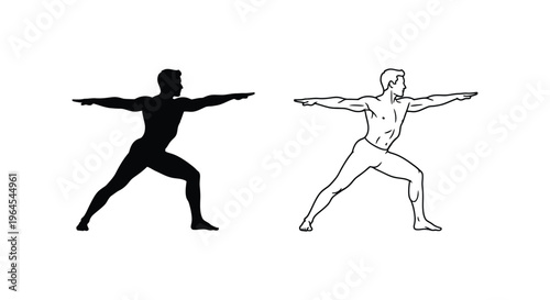 Warrior yoga poses silhouette illustration Vector