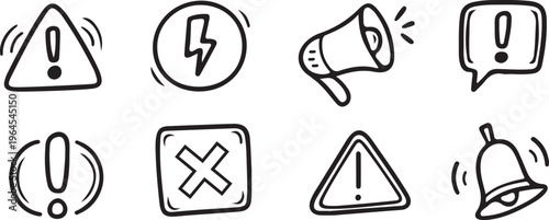 Set of warning and alert icons with exclamation marks and symbols for notifications and messages