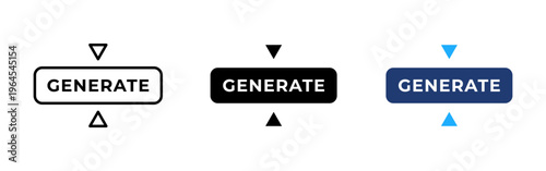 AI generate button icon. Symbol of starting AI content creation. Represents generate action, automation, and artificial intelligence tools for digital systems and interfaces.