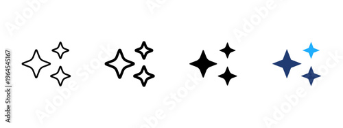 Sparkles icon with three shining stars. Symbol of glow, shine and glitter. Bright, clean and magic effect concept representing sparkle, light and decorative highlight.