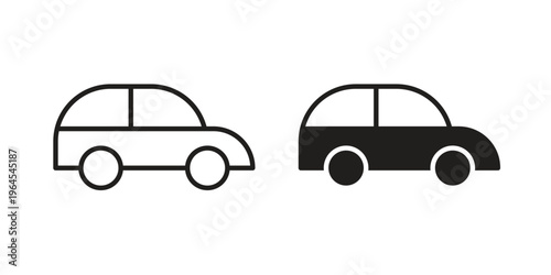Car icons line and solid version, outline and filled vector design set