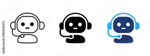 Chatbot assistant icon with headset. Customer support and service symbol. Help, communication and call center concept representing AI chatbot, digital assistant and online support.