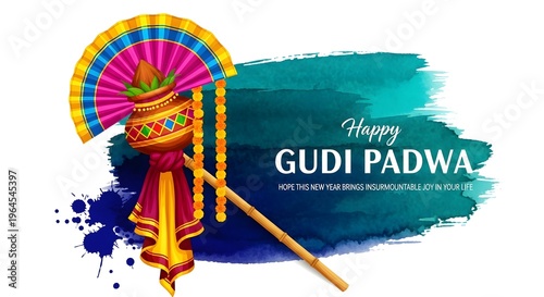 Vibrant Gudi Padwa Celebration Illustration with Traditional Indian Decorations