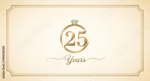 Elegant 25th Anniversary Celebration Design with Golden Ring and Script.