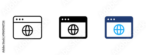 Web browser icon. Internet and web symbol. Digital, navigation and online concept. Vector, interface and software design representing browser, window and website.
