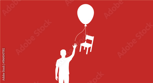 Grief and Loss Concept with Balloon Carrying Empty Chair into Sky Symbolizing Letting Go and Absence Illustration