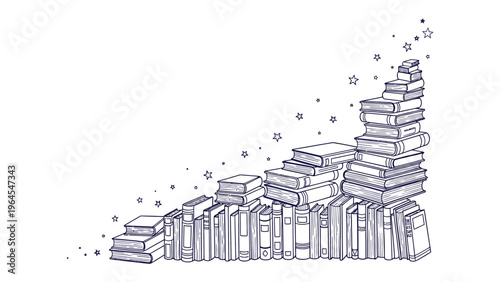 Books Stairway to Knowledge: A conceptual illustration showcases a stairway built of books leading towards the stars, representing the journey of education and growth.
