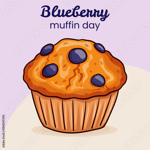Blueberry Muffin Day vector Illustration. Hand drawn sweet pastry