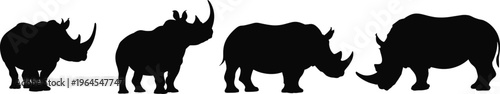 Rhinoceros silhouettes set wild animals collection safari wildlife conservation concept black rhino shapes isolated on white background illustration endangered species icon design