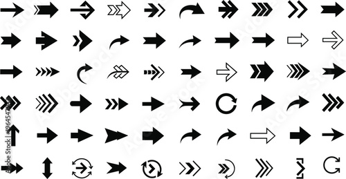 Comprehensive Set of Directional Arrows, Curves, and Rotation Icons for Navigation, Web Design, and User Interface Graphics