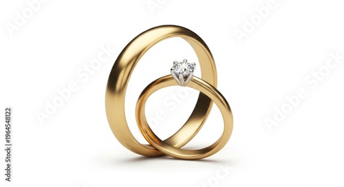 Elegant Gold Wedding and Engagement Rings with Diamond.